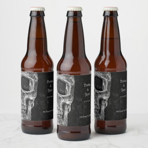 Gothic Half Skull Cool Black And White Grunge Beer Bottle Label