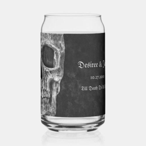 Gothic Half Skull Cool Black And White Grunge Can Glass