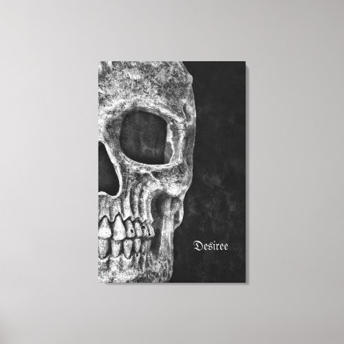 Gothic Half Skull Cool Black And White Grunge Canvas Print