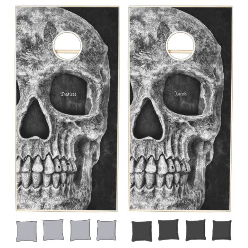 Gothic Half Skull Cool Black And White Grunge Cornhole Set