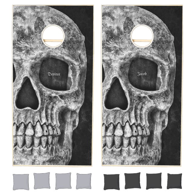 Gothic Half Skull Cool Black And White Grunge Cornhole Set (Set)