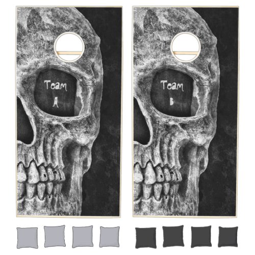 Gothic Half Skull Cool Black And White Grunge Cornhole Set