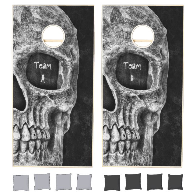 Gothic Half Skull Cool Black And White Grunge Cornhole Set (Set)