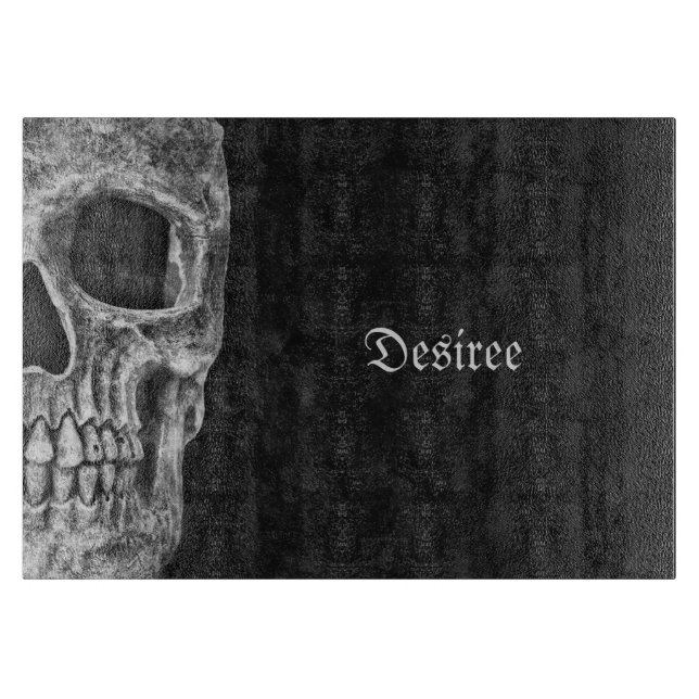 Gothic Half Skull Cool Black And White Grunge Cutting Board (Front)