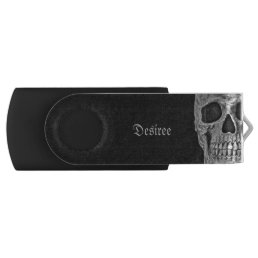 Gothic Half Skull Cool Black And White Grunge Flash Drive