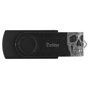 Gothic Half Skull Cool Black And White Grunge Flash Drive
