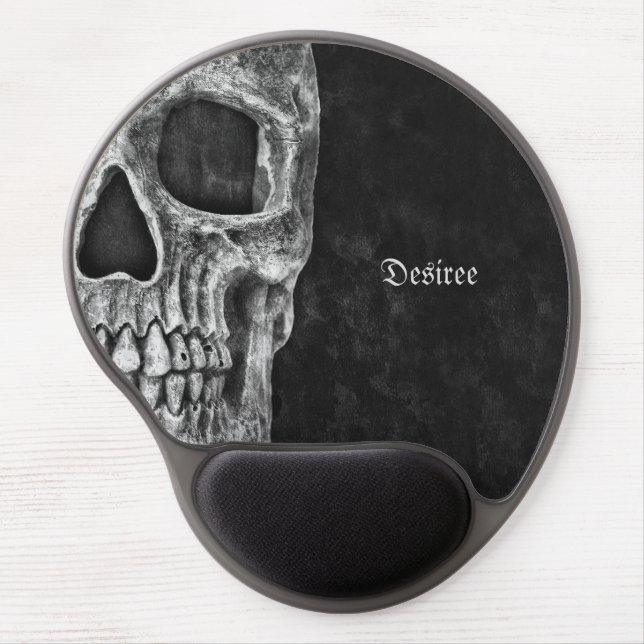 Gothic Half Skull Cool Black And White Grunge Gel Mouse Pad (Front)