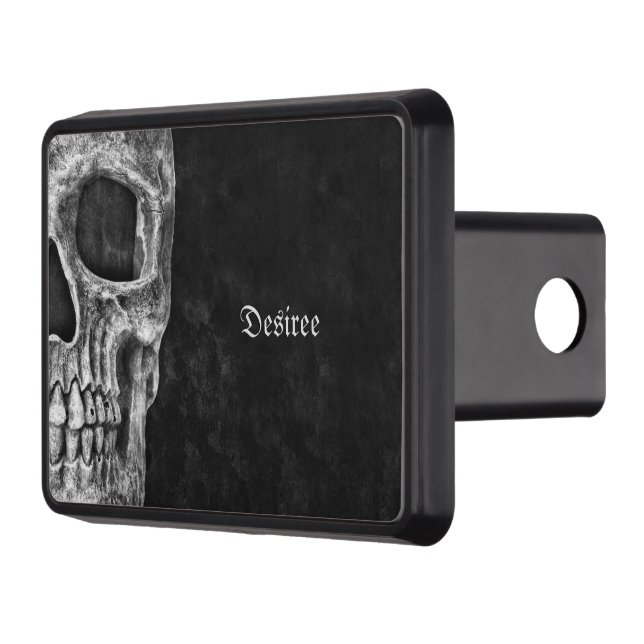 Gothic Half Skull Cool Black And White Grunge Hitch Cover (Left)