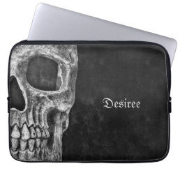 Gothic Half Skull Cool Black And White Grunge Laptop Sleeve