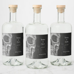 Gothic Half Skull Cool Black And White Grunge Liquor Bottle Label