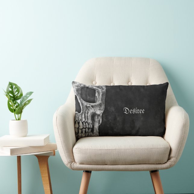 Gothic Half Skull Cool Black And White Grunge Lumbar Pillow (Chair)