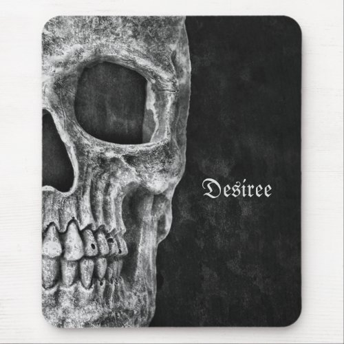 Gothic Half Skull Cool Black And White Grunge Mouse Pad