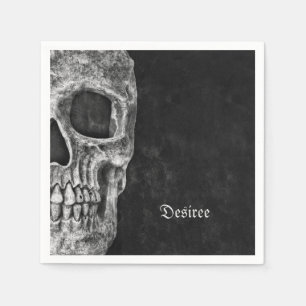 Gothic Half Skull Cool Black And White Grunge Napkins