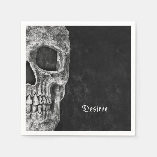 Gothic Half Skull Cool Black And White Grunge Napkins