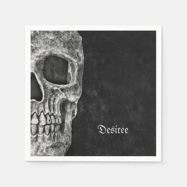 Gothic Half Skull Cool Black And White Grunge Napkins (Front)