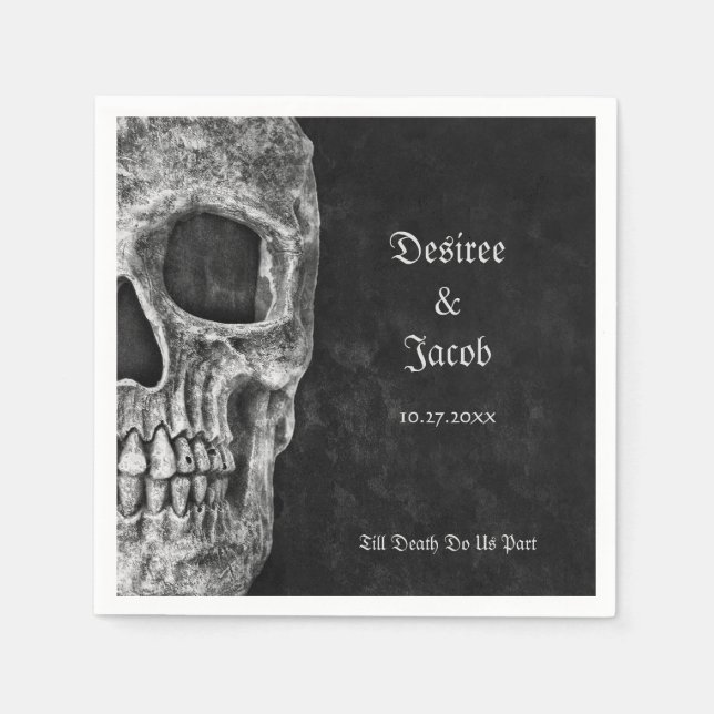 Gothic Half Skull Cool Black And White Grunge Napkins (Front)