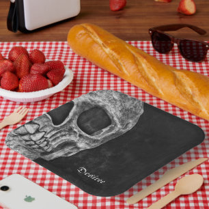 Gothic Half Skull Cool Black And White Grunge Paper Plates