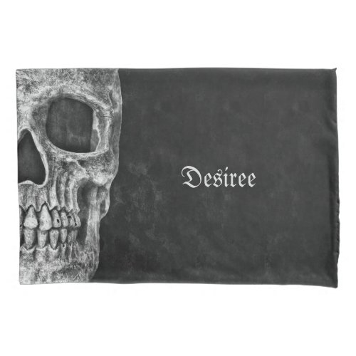 Gothic Half Skull Cool Black And White Grunge Pillow Case
