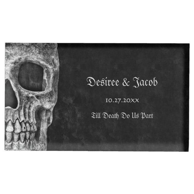 Gothic Half Skull Cool Black And White Grunge Place Card Holder (Front)