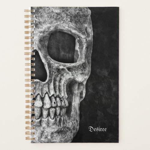 Gothic Half Skull Cool Black And White Grunge Planner