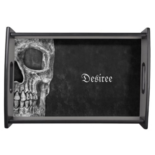 Gothic Half Skull Cool Black And White Grunge Serving Tray