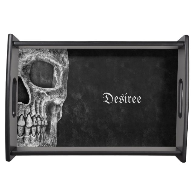 Gothic Half Skull Cool Black And White Grunge Serving Tray (Front)