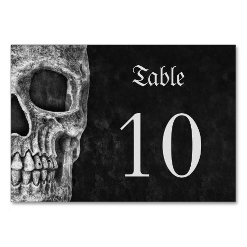 Gothic Half Skull Cool Black And White Grunge Table Number