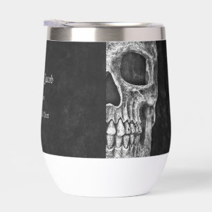 Gothic Half Skull Cool Black And White Grunge Thermal Wine Tumbler