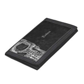 Gothic Half Skull Cool Black And White Grunge Tri-fold Wallet