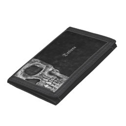 Gothic Half Skull Cool Black And White Grunge Trifold Wallet
