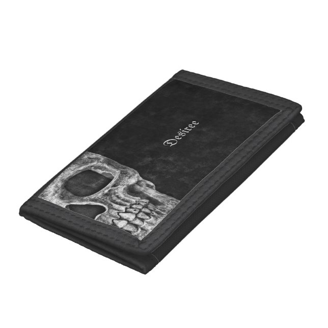 Gothic Half Skull Cool Black And White Grunge Trifold Wallet (Bottom)