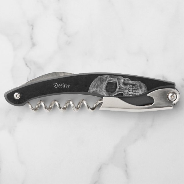 Gothic Half Skull Cool Black And White Grunge Waiter's Corkscrew (Back)