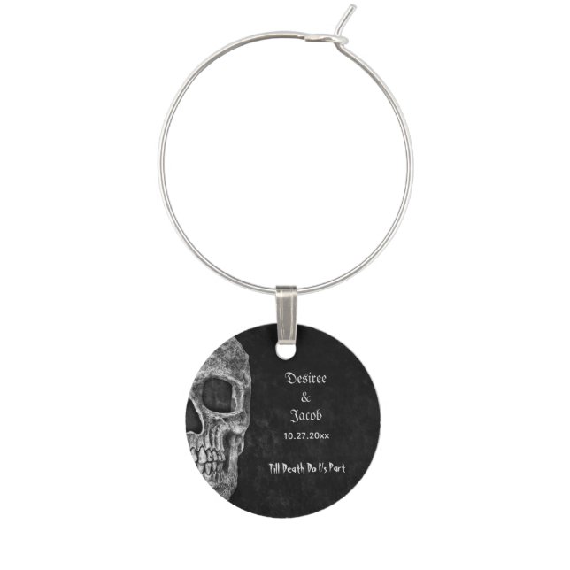 Gothic Half Skull Cool Black And White Grunge Wine Charm (Fourth Charm)