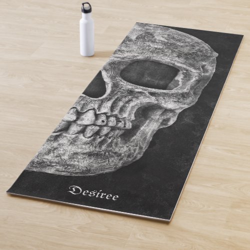 Gothic Half Skull Cool Black And White Grunge Yoga Mat