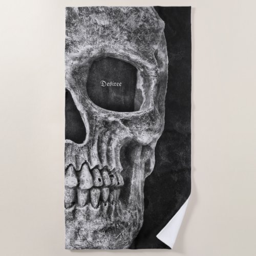 Gothic Half Skull Cool Black And White Texture Beach Towel