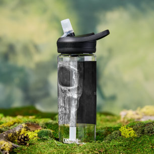 Gothic Half Skull Cool Black And White Texture Water Bottle