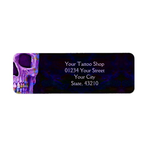 Gothic Half Skull Face Purple Blue Tattoo Shop Label