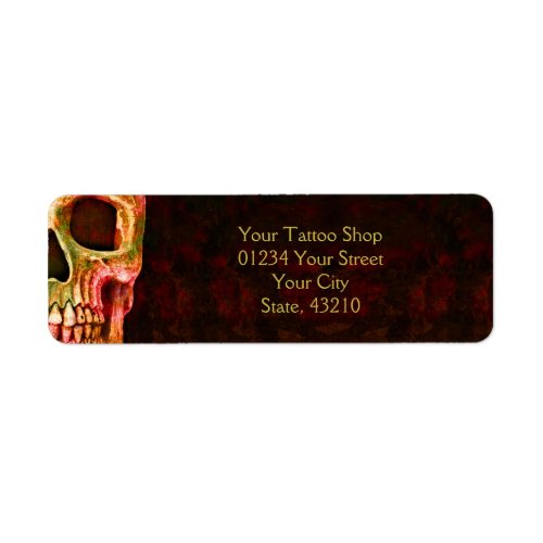 Gothic Half Skull Face Red Green Tattoo Shop Label