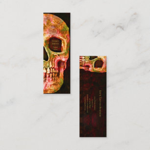 Gothic Half Skull Face Red Green Tattoo Shop Mini Business Card