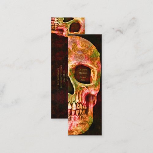 Gothic Half Skull Face Red Green Tattoo Shop Mini Business Card