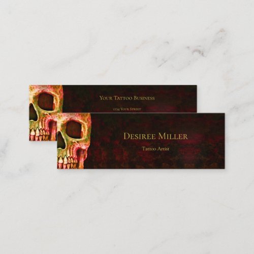 Gothic Half Skull Face Red Green Tattoo Shop Mini Business Card