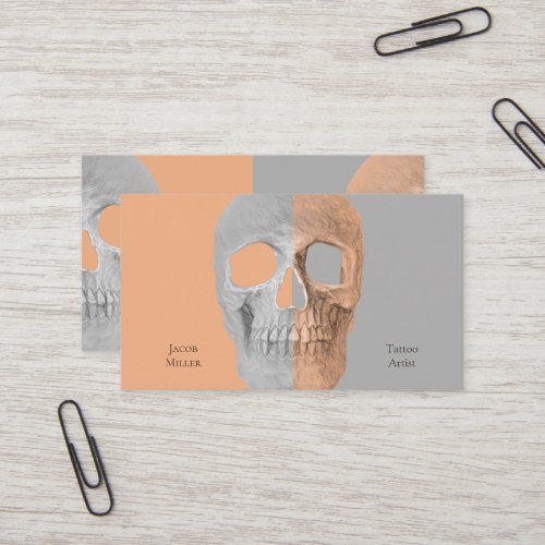 Gothic Half Skull Face Tan Gray Tattoo Shop Business Card