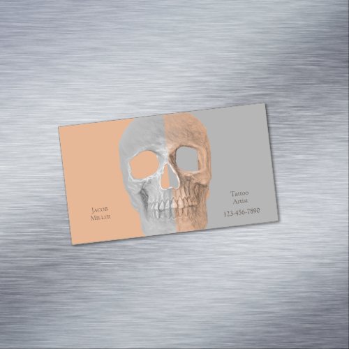 Gothic Half Skull Face Tan Gray Tattoo Shop Business Card Magnet