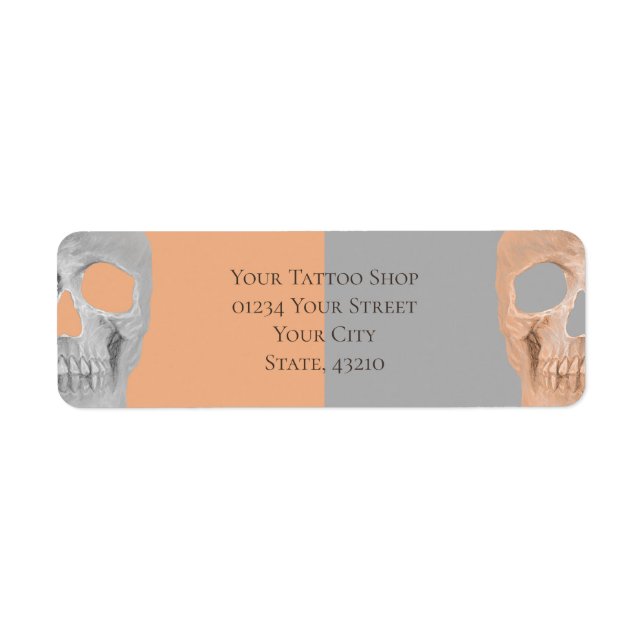 Gothic Half Skull Face Tan Gray Tattoo Shop Label (Front)