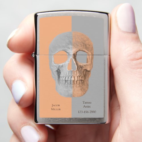 Gothic Half Skull Face Tan Gray Tattoo Shop Zippo Lighter