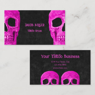 Gothic Half Skull Girly Pink Black Tattoo Shop Business Card