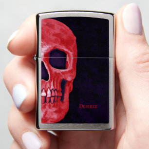 Gothic Half Skull Girly Red Purple Creepy Macabre Zippo Lighter