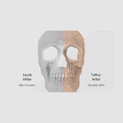 Gothic Half Skull Gray Tan Cool Tattoo Shop Clear Business Cards