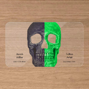 Gothic Half Skull Green Black Cool Tattoo Shop Clear Business Cards