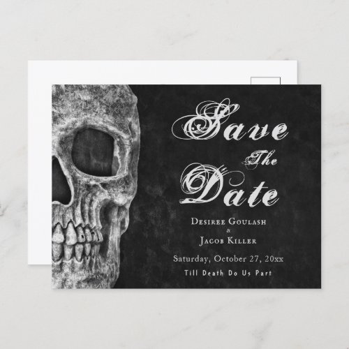 Gothic Half Skull Hallowedding Save The Date Announcement Postcard